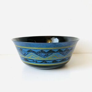 VTG Arocroc 10” Black Enamel Bowl Tribal Decor